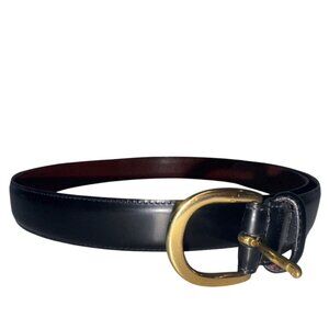 Coach Mens Leather Belt Sz 42 Black Smooth Cowhide Polished Brass Buckle Luxury